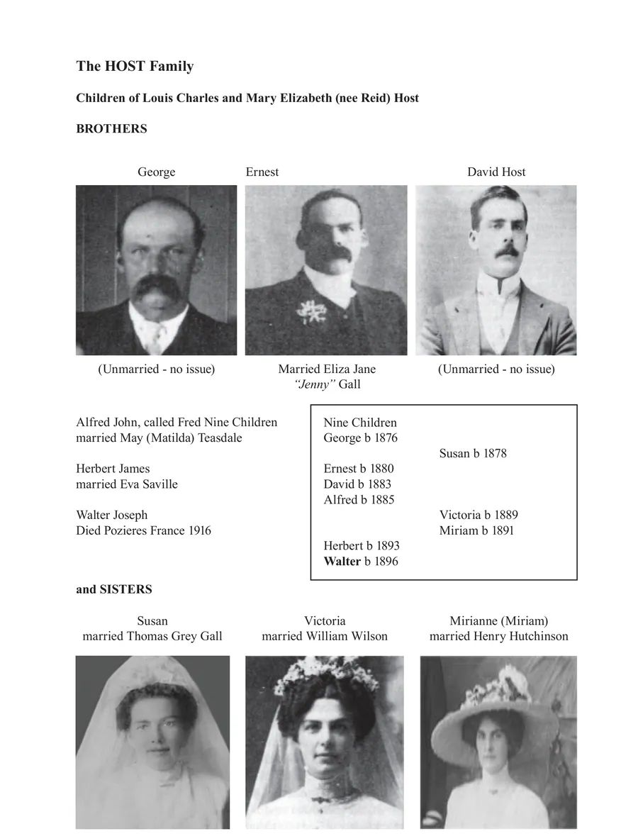 Picture of page 13, a family chart of the Host family. The same text is listed below it.